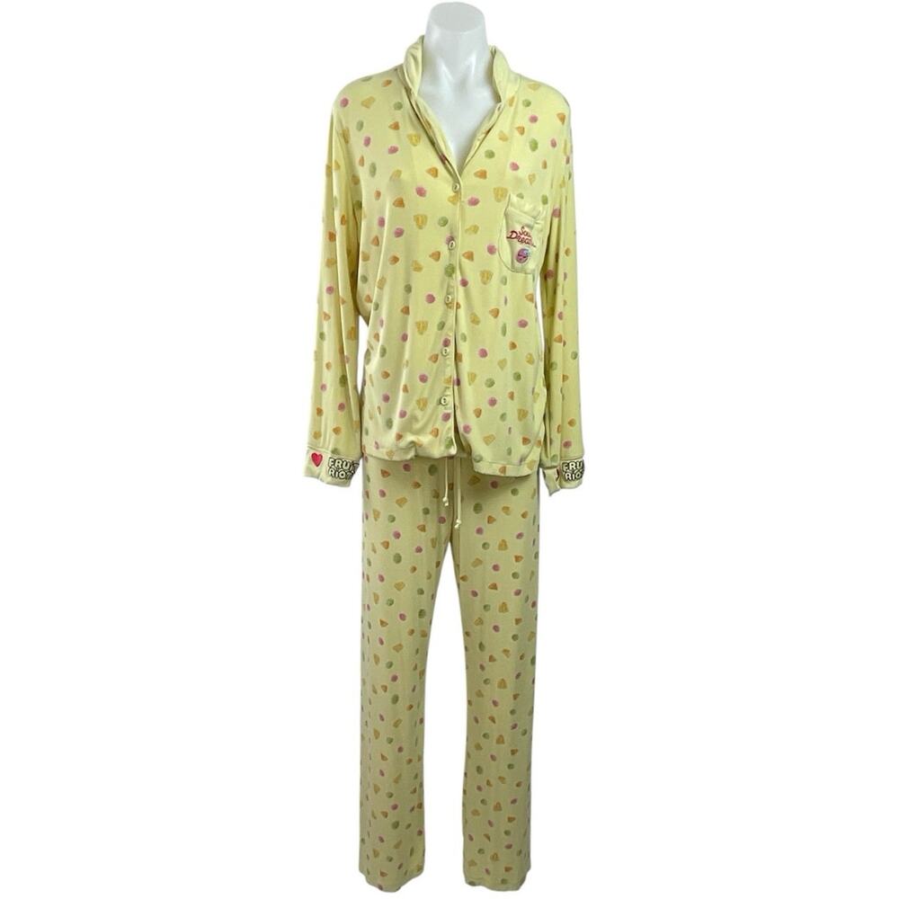 Fruit Riot Women's Yellow Long Sleeve Button Up Sleepwear Pajamas Set Size 2